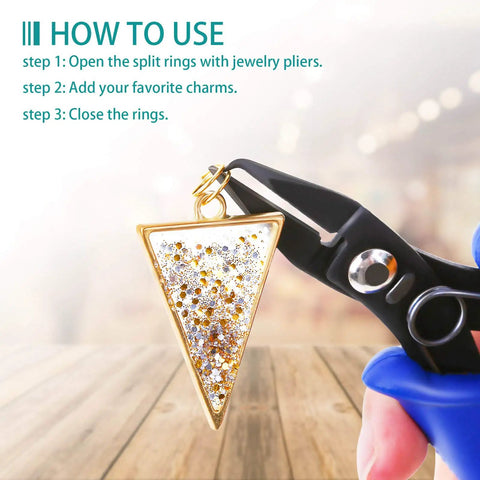 Using pliers from Split Rings For Jewelry Making Kit With 700 Pieces And Pliers, Assorted Colors And Sizes Jump Rings For Necklaces And Bracelets.
