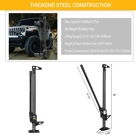 Heavy Duty Farm Jack 60 Inch Utility Lifting Tool For Tractor Truck SUV ATV UTV Off Road Recovery 6600 Lbs Capacity displayed
