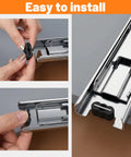 20 Pack Black Drawer Stoppers And Slide Bumpers Rubber End Stops being installed on a metal drawer slide for quiet close.