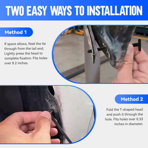Two installation methods for 200 Pcs Nylon Universal Cable Tie Buckles Zip Ties For Auto And Home Use Dope Car Style Fasteners.