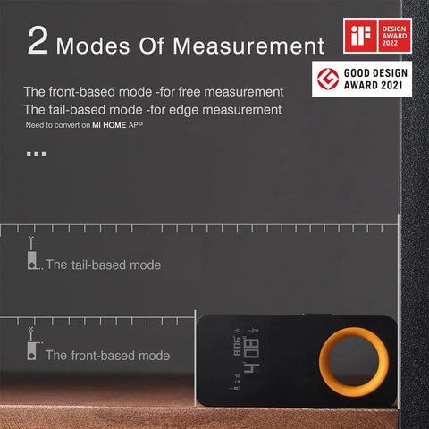 Pocket Size Laser Measuring Tool With 98 Feet Range And 2mm Precision, USB C Rechargeable, OLED Display shown with measurement modes