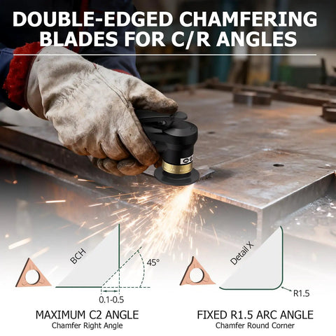 Mini Pneumatic Chamfer Tool With 22 Blade Cutter Head, 30000 RPM Beveler for metal with sparks, edge finishing 45 degree bevel.