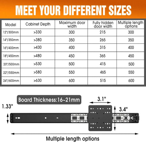 Size chart for Compact Pocket Door Hardware Kit 24 Inch 4 Pack With Soft Close Track System Magnetic Catch Space Saving Hidden Sliding