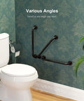 Two Pack 20 Inch Anti Slip Shower Grab Bar In Oil Rubbed Black Bronze And Antique Brass Finish installed near a toilet