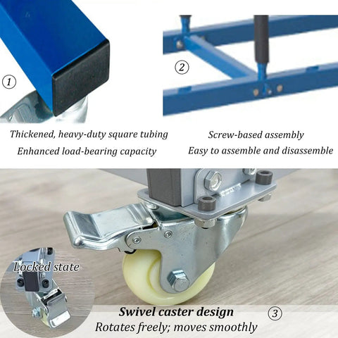 Built Like A Tank Heavy Duty Tire Stand With Smooth Rolling Locking Casters Rust Proof Steel Rack close-up of caster and frame features