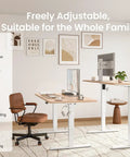 Sit Stand Electric Standing Desk 48 By 24 Inches With Quiet Motor Smooth Height Adjustment From 28 To 46 Inches Ergonomic Computer Desk, office setup with two desks, white frame, and maple tops.