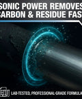 Heavy Duty Ultrasonic Gun Cleaning Fluid One Gallon Pro Strength Mixes Into Eight Gallons stripping carbon and residue from a metal surface.