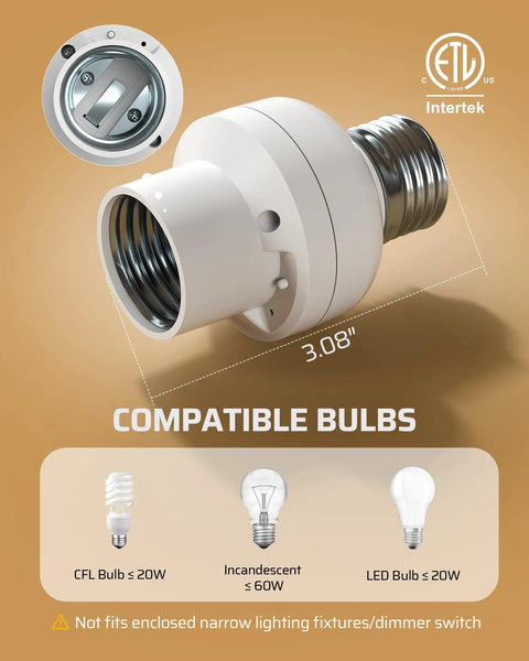 Remote Control Light Socket With Wireless Wall Switch For E26 E27 Bulbs No Wiring Required No Fuss Setup Wall Mounted ETL Listed
