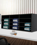 12 Slot Mail Sorter Organizer Desk File Holder With Top Platform For Keys Envelopes And Small Office Essentials PVC Black Desk Space Saver