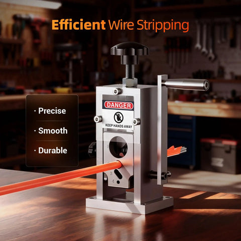 Manual Wire Stripping Machine 0.06 To 1 Inch Drill Powered Or Hand Crank Copper Wire Stripper With Adjustable Blade on table
