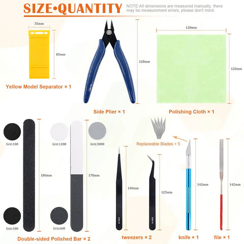 Ten Piece Model Tools Craft Set For Beginners To Pros Modeler Building Kit with tools including plier, blades, and polishing cloth.