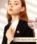 Young woman wearing a flower brooch secured with a 70 Pack Locking Pin Backs Metal Seals For Badges Brooches And Enamel Pins Secure Your Swag With These Dope Pin Fasteners Keep Your Pins Safe With These Badass Clamps Perfect For Crafting Collectors To Style Your Gear On Point Any Day.