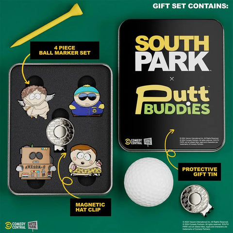 Cartman Golf Ball Marker Four Pack With Magnetic Clips Collectible South Park Golf Gift Set For Golfers Hat Clip And Tin Case