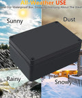 Badass Abs Black Junction Box Featuring Hella Waterproof IP67 Rating And Rock Solid Mounting Plate For Outdoor Arduino Builds And Electronics Housing Spanning 6 9 X 4 9 X 3 Inches Overall against weather elements.
