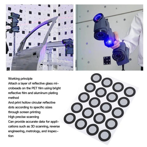 200 Pcs 3D Scanning Markers 12mm Inner Diameter, 19mm Outer Diameter, High Reflectivity Waterproof Dots For Motion Capture And Gait Analysis, Precise 3D Positioning Targets With Reflective Technology on sheet