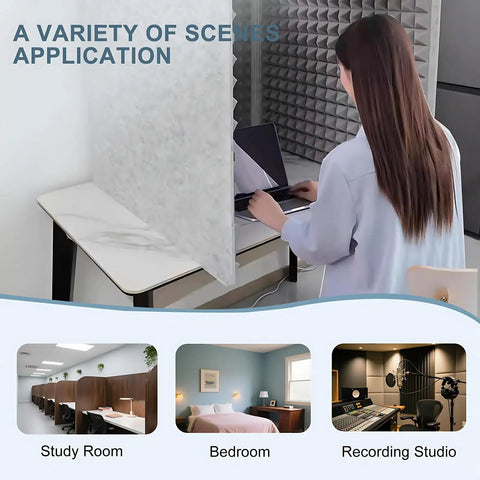 Heavy Duty Foldable Desktop Microphone Booth With 12mm High Density Honeycomb Acoustic Foam Soundproof Vocal Shield in office setup.