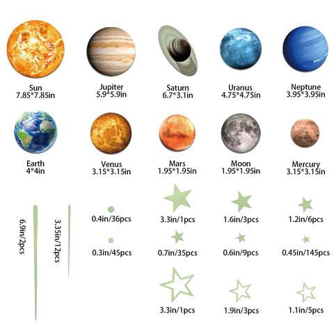 Glow In The Dark Stars And Planets Ceiling Decals For Bedroom And Living Room Space Wall Stickers With Solar System Planets Ideal Gift