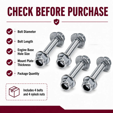 Tough As Nails Engine Mount Bolt Kit For Go Karts And Mini Bikes Four Piece Set with Grade Five Flange Bolts and Nylon Lock Nuts