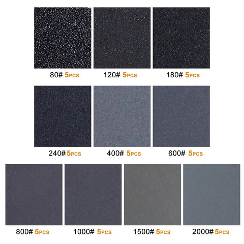 10 grits of 5 Inch Sanding Discs Set With 8 Hole Hook And Loop Wet Dry Sandpaper Sheets 50 Pack Includes 5 Inch Interface Pad