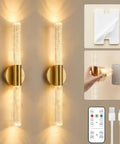 Modern Peel And Stick Wall Sconce Set Of Two Wireless Rechargeable Lamp With Magnetic Base For Smooth No Drill Install, LED wall lamps with remote.