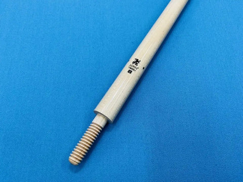 Close-up of Badass Japan Crafted Carom Cue Shaft with threaded end, showcasing premium maple material and 12mm tip.