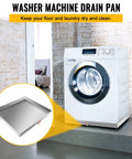 Heavy Duty Stainless Steel Washing Machine Pan 27x25x2.5 Inches, 18 Gauge Drain Tray under white washer to prevent leaks