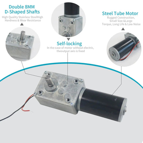 Self Locking Worm Gear Motor 24V 200 RPM 4 5 Kg cm High Torque Geared Motor With 8mm Single Shaft for Robotics and DIY Projects