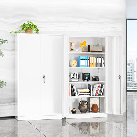 Tough As Nails Heavy Duty Steel Closet 72 Inch Tall Lockable Storage Cabinet with adjustable shelves, white metal, ideal for home office.