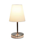 Compact Sand Nickel Table Lamp With Purple Fabric Shade For Living Room Or Bedroom displayed against white background