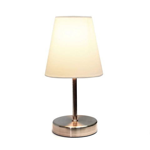 Compact Sand Nickel Table Lamp With Purple Fabric Shade For Living Room Or Bedroom displayed against white background