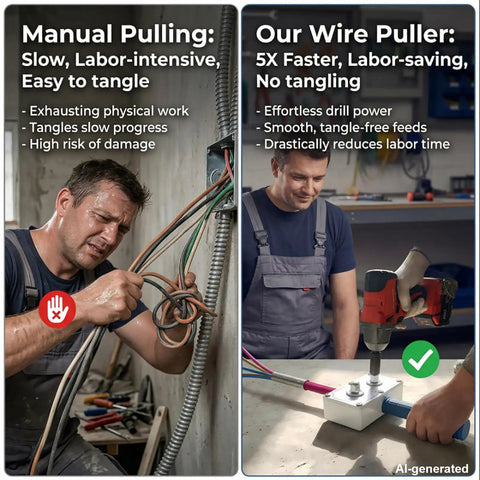 Professional Drill Powered Wire Puller And Feeder Tool Electrician Conduit Cabling Machine in use, showcasing efficient cable feeding.