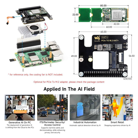 M.2 AI Accelerator Module With Hailo-8 26TOPS For Raspberry Pi 5, Real Time Edge Inference, Low Latency, Ultra Low 2.5W, Linux And Windows Compatible, Module Only, Supports TensorFlow And More.