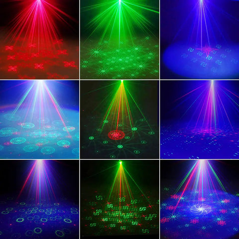 Sound Activated Laser Party Lights For DJs And Home Parties with RG Sunset Light Effect; 7 colors, 60 image modes displayed