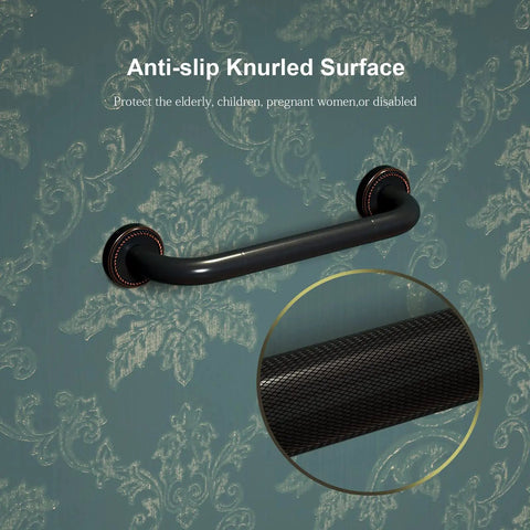 12 Inch Anti Slip Shower Grab Bar In Antique Brass, Knurled Safety Hand Rail For Bathrooms, Solid Brass Support Up To 500 Lbs