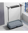 Heavy Duty Stainless Steel Broom Mop Rack Storage Cart With Double Row Hooks Keeps Your Cleaning Tools Ready To Roll Holds Long Handled Rakes Brooms Mobile Organizer Weather Resistant Up To 88 Pounds