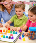 Kid Approved 110 Pieces Translucent Counting Bears With Heavy Duty Plastic Jar Color Sorter, kids sorting colorful bears.