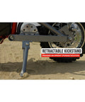 Retractable kickstand of MX500 Dirt Rocket Electric Ride On Bike for Teens Ages 14 and Up 36V Battery Top Speed 15 MPH.