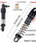 Aluminum 28.5mm Shock Absorbers For 1 To 30 Axial RC SCX30 Crawler Upgrade Parts shown in original and extended views