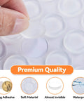 Self Adhesive Glass Table Top Anti Slip Pads 18 Pack Round Bumpers being peeled off by fingers