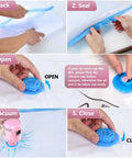 Pink portable electric vacuum pump for storage bags with blue valve cap; no bags shown.