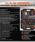 Image of Premium 246 Piece Drill Bit Set for Wood Metal Concrete with Screw Driving Kit in Organized Carrying Case.
