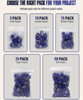 Premium Wire Connectors For Aluminum To Copper, Double Port Screw Terminal Housing With Ready Mixed Oxide Inhibitor Paste, Blue Electrical Splices 15 Pack displayed in multiple pack sizes.
