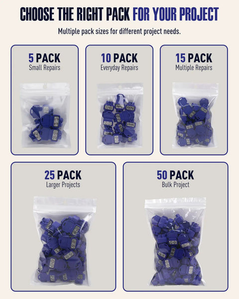 Premium Wire Connectors For Aluminum To Copper, Double Port Screw Terminal Housing With Ready Mixed Oxide Inhibitor Paste, Blue Electrical Splices 15 Pack displayed in multiple pack sizes.