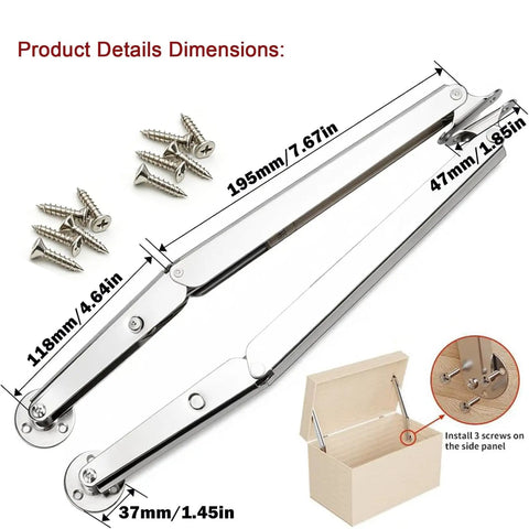 2 Pack 150N Gas Strut Hinges With No Slam Soft Close Hydraulic Support For Heavy Lids On Toy Boxes Chests And Benches Tool Boxes And Floor Doors Ideal For Curved Or Flat Lids Quiet Smooth Closing Heavy Duty Steel Construction.