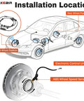 Installation diagram for 4Pc Abs Wheel Speed Sensor Assembly For 2007 To 2017 Jeep Wrangler Jk showing front and rear wheel positions.