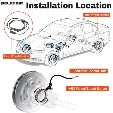 Installation diagram for 4Pc Abs Wheel Speed Sensor Assembly For 2007 To 2017 Jeep Wrangler Jk showing front and rear wheel positions.