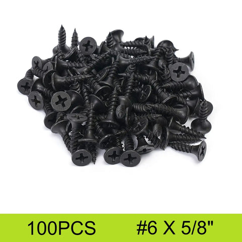Premium Six By Five Eighths Inch Wood Screws 100 Pack Flat Head Phillips Self Tapping Drywall Fasteners Tough As Nails Carbon Steel Galvanized Finish For Furniture Projects And Backyard Builds, black screws.
