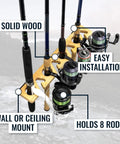 Stillwater Fishing Pole Holders For Garage Wall And Ceiling Storage Rack Holds 8 Rods Or Combos Up To 40 Lbs In Solid Wood