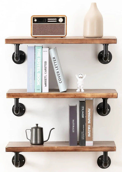 Beefy Wall Hanging Shelf Brackets Set Of 6 Heavy Duty Rustic Black Metal Pipe Brackets For DIY Open Shelving Displayed