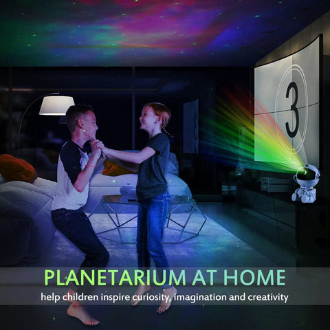 Mini Galaxy Projector Night Light with Remote projecting stars and nebula on kids bedroom ceiling, Cute Astronaut Version 2.